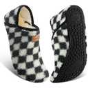 ATHMILE House Slippers for Women Men Indoor Barefoot Slippers Socks Furry Slip on House Shoes Cozy Comfy for Home Bedroom Travel Yoga Women 9-10 Black Checkered