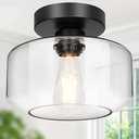 Industrial Semi Flush Mount Ceiling Light, 800 Lumen LED Bulb Included, Clear Glass Shade Ceiling Light Fixture, Farmhouse Light Fixture for Hallway Corridor Kitchen Bathroom Bedroom Passway