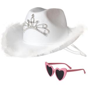 Wildarms Sparkle Cowgirl Hat With Sunglasses - 80s Retro Cowboy Costume Accessories for Women Girls Christmas gifts (Medium)
