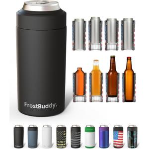 Frost Buddy Universal Can Cooler - Fits All - For Regular 12 & 16 oz or Slim-Size Bottles - Insulated Double-Walled Stainless Steel (MatteBlack)