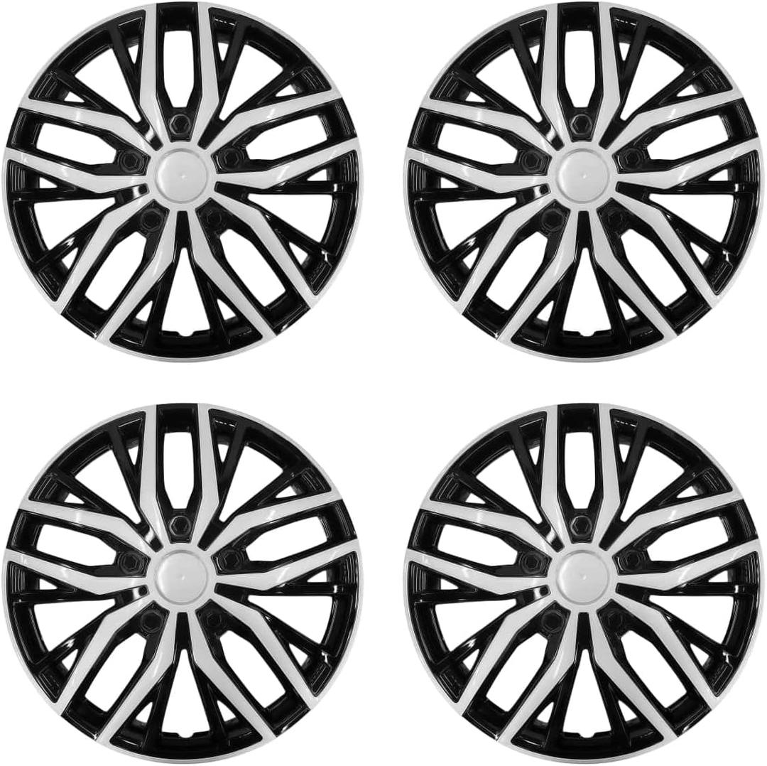 14 Inch Hubcaps with Adjustable Steel Retention Rings, Premium ABS Universal Fit, Set of 4 Wheel Covers (Silver-Black)