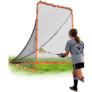 VEVOR Folding Lacrosse Goal, 6' x 6' Lacrosse Net, Portable Backyard Lacrosse Training Equipment, Steel Frame Training Net, Quick & Easy Setup Lacrosse Goal, Perfect for Youth Adult Training, Orange