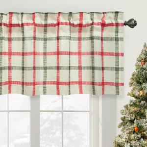 DriftAway Linen Textured Curtain Valances for Windows Bathroom Bedroom Living Room Kitchen Windows Basement Blinds Rod Pocket Semi Sheer 52"x18" 1 Panel Christmas Red Green Patterned