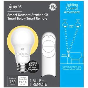 GE C Starter Kit Remote with 60-Watt EQ A19 Soft White Dimmable Smart LED Light Bulb