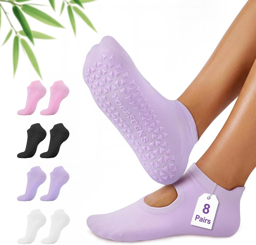 ALLIVE Pilates Socks with Grips for Women, Bamboo Breathable Non Slip Socks for Yoga, Barre, Studio, and Home Use