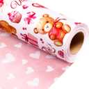 MAYPLUSS Valentines Day Wrapping Paper, Pink Heart Wrap Paper Cute Bear Gift Wrapping Roll for Girl Anniversaries Romantic Celebration, 17 in x 33ft
