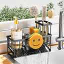 Cisily Sink Caddy With Smiley Face Sponge Holder, 304 Stainless Steel Rustproof(Black)