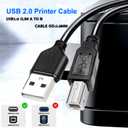 Long Slim 20ft Type2.0 Printer Wire, Type A to Type B Wire High Speed Type 2.0 A to B Wire Scanner Printer Cord to Computer for HP Canon Brother Dell Epson OD2.8MM