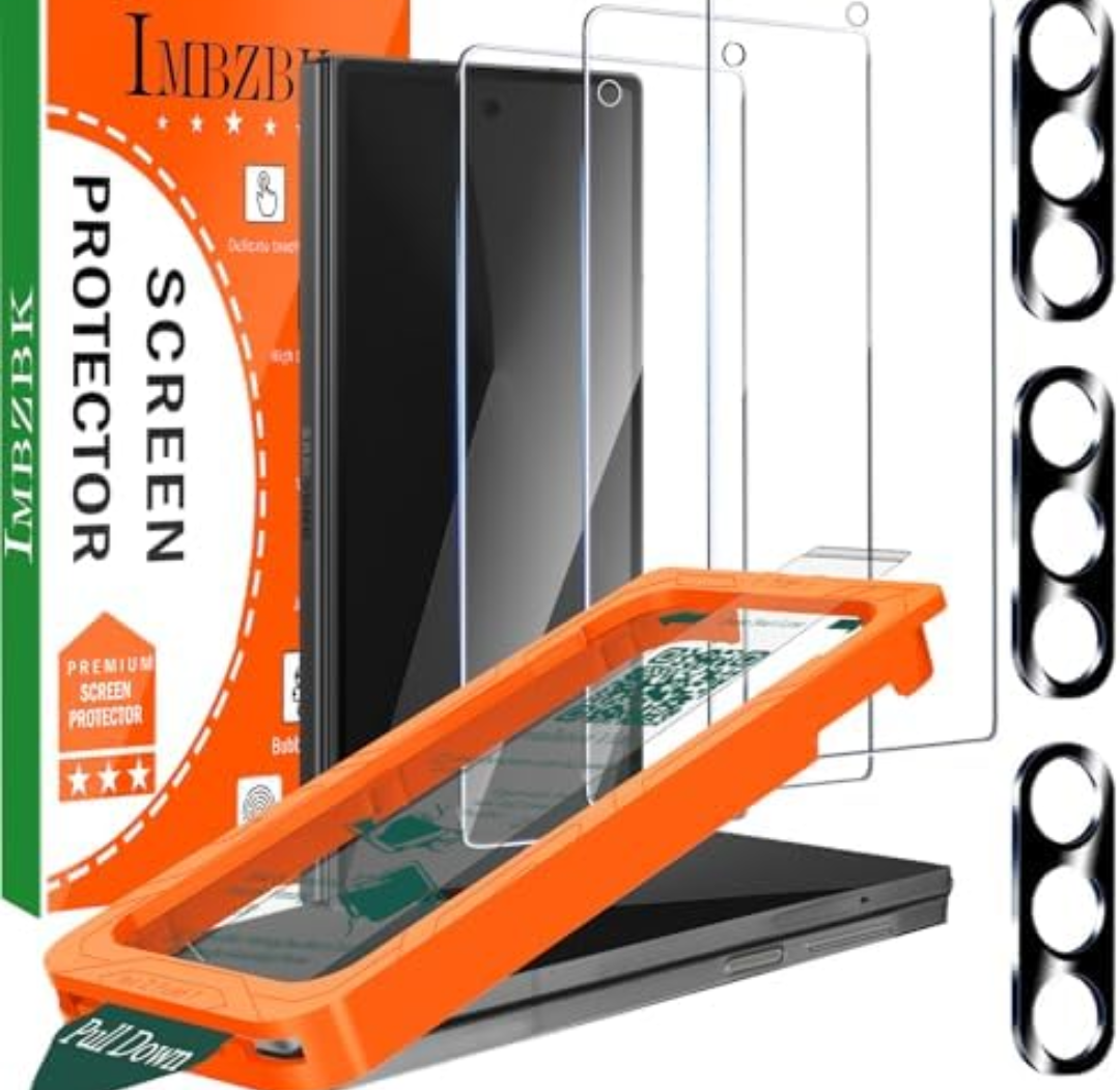 IMBZBK [Auto-Dust Removal] 3 Pack Front Screen Protector for Samsung Galaxy Z Fold 7, [Military Grade Shatterproof] 9H+ Tempered Glass + 3 Camera Lens Protector accessories, Ultra Durable Pack of 3