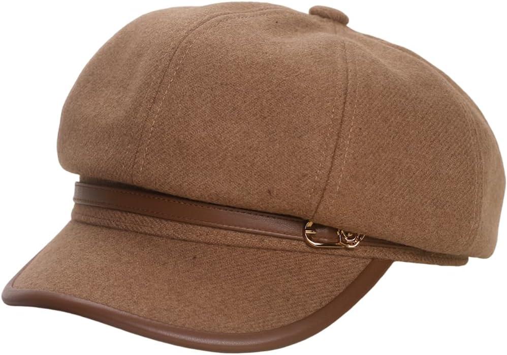 Womens Suede Newsboy Cap Wool Newsboy Hat Winter Baker Boy with Belt Buckle Vintage Outdoor Cap Fall Hats