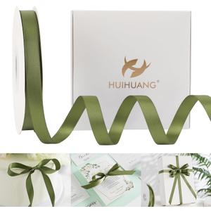 HUIHUANG Moss Green Satin Ribbon 1/2 inch X 50 Yards Continuous, Green Double-Faced Satin Ribbon for Gift Wrapping, Bows, DIY Crafts, Flower Bouquet, Wedding Bridal Shower Decor