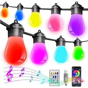 Smart Outdoor String Lights Waterproof 36FT with 15 Dimmable RGB LED Edison Bulbs USB Powered,Indoor/Outside String Lights,Color Change 213 Scene Modes, Remote/APP Control,Decor Patio Garden Camping