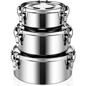 3 Pcs Small Stainless Steel Bento Box Reusable 304 Stainless Steel Food Storage Containers with Lockable Clips to Leak Proof, Dishwasher Safe(54 Oz, 74 Oz, 101 Oz)