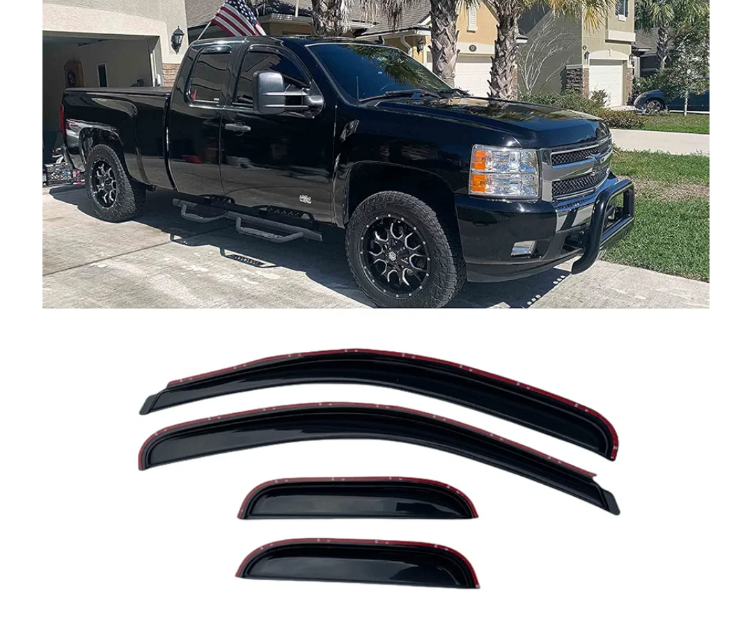 Side Window Wind Deflector, 4pcs in-Channel Rain Guards Set, Window Visor fit for 2007-2013 Chevy Silverado/GMC Sierra 1500,2007-2014 2500HD/3500HD with Extended Cab 194040