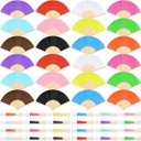 24 Pieces Hand Held Bamboo Folding Fans Paper Fans Handheld for Women Foldable Girls Wedding Decoration Church Home Party Favors Summer (Multicolor)