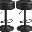 VASAGLE EKHO Collection - 360 Swivel Bar Stools Set of 2, Height Adjustable Barstools with Storage, Synthetic Leather with Stitching, Mid-Century Modern, Kitchen Bar, Easy Assembly, Ink Black
