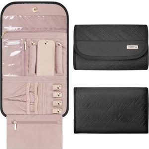 Travel Jewelry Organizer Box, Foldable Travel Case for Earrings, Necklaces, Rings, Bracelets, Black