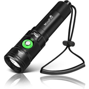 WINDFIRE Dive Light Scuba Diving Flashlight, IPX8 Waterproof Flashlight, 4 Modes Underwater Lights with Power Indicator, Scuba Flash Light Narrow Beam Angle Dive Torch for Snorkeling (Black-DF180)