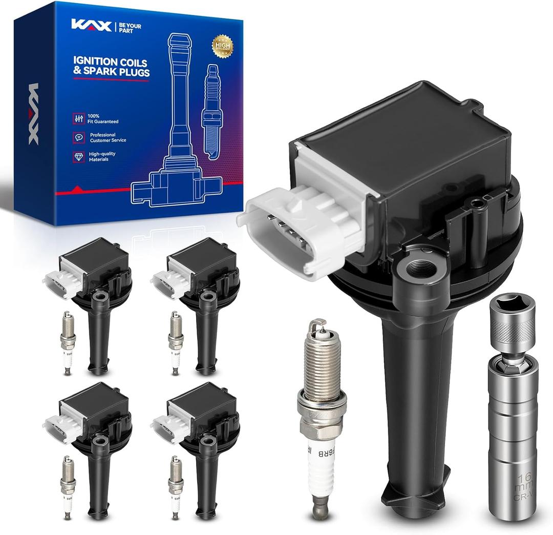 KAX Set of 5 UF517 Ignition Coil Pack & Iridium Spark Plugs w/Magnetic Socket for Volvo S40 S60 2004-2016 2.5T,XC60 XC70 2015 2016 2.7T, V50 V60 V70 2005-2011,2015-2016 2.5T 2.4L, C30 C70 2006-2013