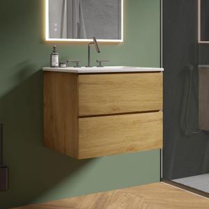 24" Bathroom Vanity with Sink, Modern Floating Vanity with Double Soft Closing Drawers, Large Storage for Small Space, Natural Oak, Fully Assembled - Iris Collection