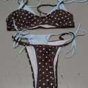 SOLY HUX Women's Polka Dots Bikini Set String Swimsuit Colorblock Dual Straps Halter Tie Side 2 Piece Bathing Suit Blue and Brown Polka Dots Small