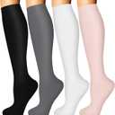 4 Pairs Compression Socks for Women Circulation-Best Support for Nurses, Running, Athletic, Travel, Hiking, Yoga, Gym, Basketball, Baseball, Football, Soccer, White, Pink Calf Sock Gifts L-XL