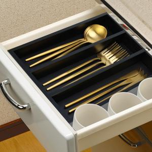 Fibogollo Bamboo Cutlery Organizer Kitchen Drawer Cutlery Organizer for Kitchen Cutlery Utensils (Black)