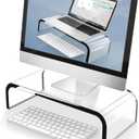 AboveTEK Acrylic Monitor Stand  Clear Monitor Riser & Computer Desk Stand, Premium Acrylic Laptop Stand for Home Office, PC TV Stand with Keyboard Storage Heavy Duty Desk Riser