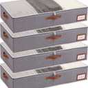 Yawinhe Under Bed Storage, 4 Pack Closet Organizers, Collapsible Container Bags, with Sorting Card Slot and 4 Leather Handles, for Blanket, Bedding, 23.6''Lx11.8''Wx6''H, Grey