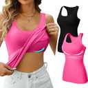 V FOR CITY Womens Shelf Bra Tank Tops Racerback Workout Camis Yoga Shirt Cotton Undershirt 2 Pack (Medium, Black/Hot Pink)