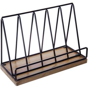 MyGift 13 Inch Premium Acacia Solid Wood and Matte Black Metal Wire Kitchen Countertop Cookbook Stand, Rustic Wooden Cooking Recipe Book Display Tablet Holder