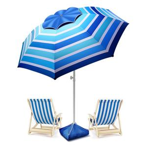 8FT Large Beach Umbrella with Level 7 Wind Resistance, Sand Anchor, Portable Outdoor Umbrella with UPF50+ UV Protection, Tilt Sun Shelter for Beach, Patio, Yard