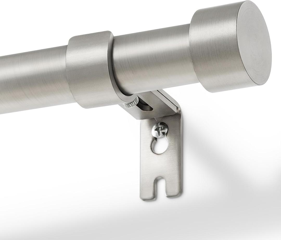 Zeerobee Curtain Rods for Windows, Brushed Nickel Curtain Rod, Adjustable 1 Inch Heavy Duty Outdoor/Indoor Modern Drapery Pole, 32"-120"