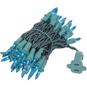 Novelty Lights 11 Feet 50 Bulbs Traditional Incandescent Mini Lights, Teal on Green Wire with 2.5" Spacing, Commercial Grade and UL Listed for Indoor/Outdoor Use, End-to-End Connectable