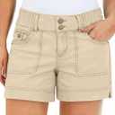 Flamingals Women's Mid Waist Solid Split Side Flap Pocket Casual Shorts (Beige, M)