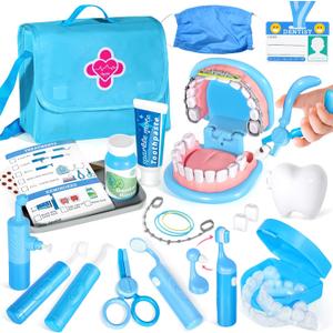 Dentist Playset for Boys with Oversized Pretend Teeth /Removable Teeth /Braces /Retainer - Kids Doctors Play Set - Teeth Model for Teaching - Role Play Toys for Kids 4-6 (Blue)