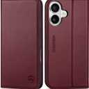 SHIELDON Wallet Case for iPhone 17 6.3-inch 2025 | Genuine Leather | Flip Magnetic | RFID Blocking Card Holder | Kickstand | Shockproof | Soft Shock-Absorbent Phone Cover | Red