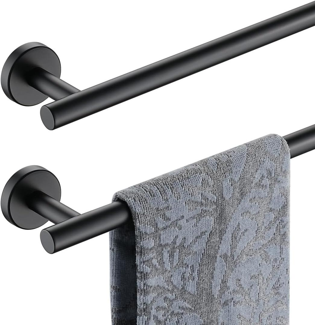 JQK Black Towel Bar, 18 Inch 304 Stainless Steel Thicken 0.8mm Towel Rack Bathroom, Towel Holder Matte Black Wall Mount, Total Length 20 Inch 2 Pack, TB110L18-PB-P2