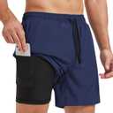 SILKWORLD Mens Swim Trunks with Compression Liner 9 Inch Long Bathing Suit 2 in 1 Beach Quick Dry Shorts with Pockets, L