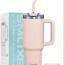 40 oz Tumbler with Handle and Straw Lid,Insulated Reusable Stainless Steel Water Bottle Travel MugCupholder Friendly Double Wall Vacuum Sealed Cup (Rose Quartz)