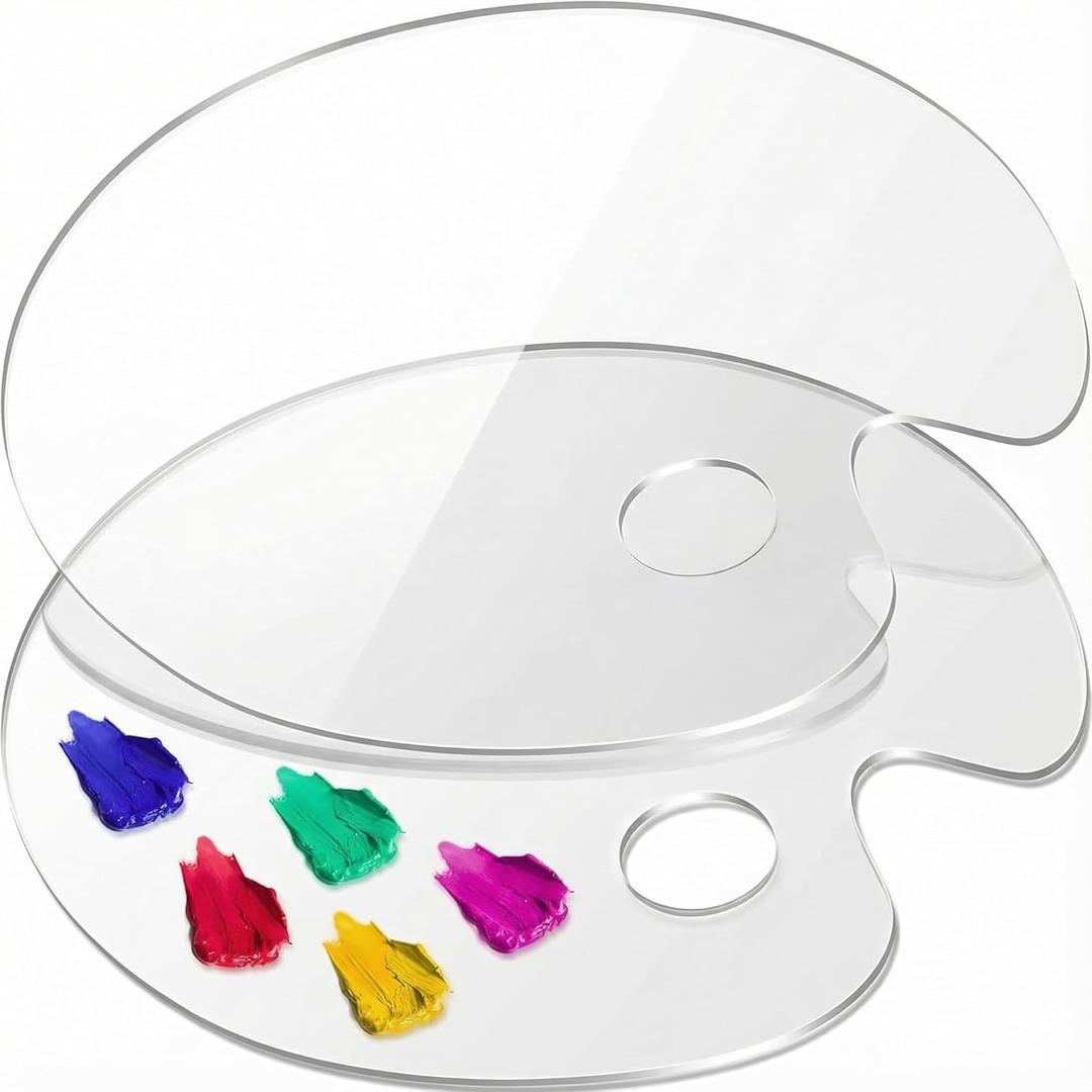 Large Acrylic Paint Palette 2pcs 15.7 x 11.8 Inches, Clear Oval-Shaped Non-Stick Acrylic Oil Paint Mixing Tray, Comfortable to Hold & Easy to Clean, for DIY Art Painting Plate (Big Size)