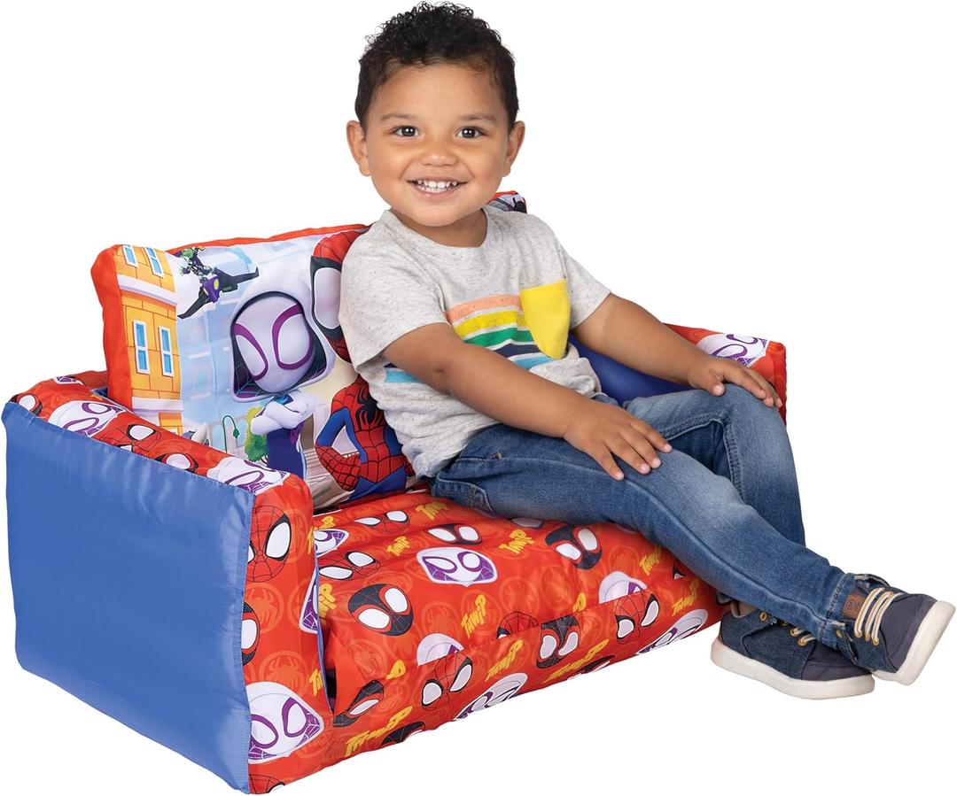 Spidey and his Amazing Friends 2-in-1 Inflatable Sofa Bed, Kids Sofa Couch Fold Out, Foldable Chair Lounger for Toddlers and Kids, 11 Inches