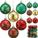 Syhood 24 Pcs Traditional Country Hanging Ball Ornaments Red Green and Gold Hanging Christmas Tree Balls 2.36 Inches Shatterproof Christmas Tree Ornaments Ball for Xmas Holiday Decor