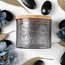 Art Secret 10 oz Embossed Glass Candle Container with Bamboo Lids and Labels, Gray Candle Jars for Making Candles, Mandala Design - Pack of 9