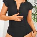 Holipick Plus Size One Piece Swimsuit for Women Tummy Control Cap Sleeves Bathing Suits Zipper Front Rash Guard Swimwear (Black, 22W)