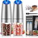 XinXu Gravity Electric Pepper and Salt Grinder Set, Adjustable Coarseness, with LED Light, One Hand Automatic Operation (Set/Silver X) (2.5*2.5*7.9inch)