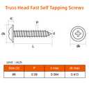 MewuDecor #10 x 1-1/4" Wood Screws Truss Head Fast Self Tapping Screws, Black Finish, Alloy Steel, 100 PCS