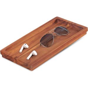 Demigo Acacia Wood Valet Tray & Catchall (11.9x6x1 inch)  Wooden Desk Organizer for Office Supplies, Keys, Wallet & Mail  Entryway & Nightstand Decor