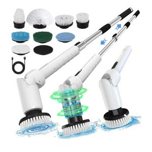 Electric Spin Scrubber - Cordless Cleaning Brush with Digital Display, 2 Speeds, 8 Brush Heads, IPX7 Waterproof, Adjustable Long Handle for Bathroom, Tub, Tile, Shower, and Car