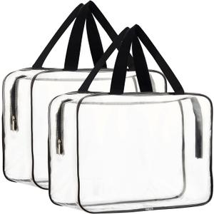HAOGUAGUA 2-Piece Large Clear Makeup Cosmetic Organizer Bag, Plastic Tote Bags, Waterproof Transparent Handbag Purse